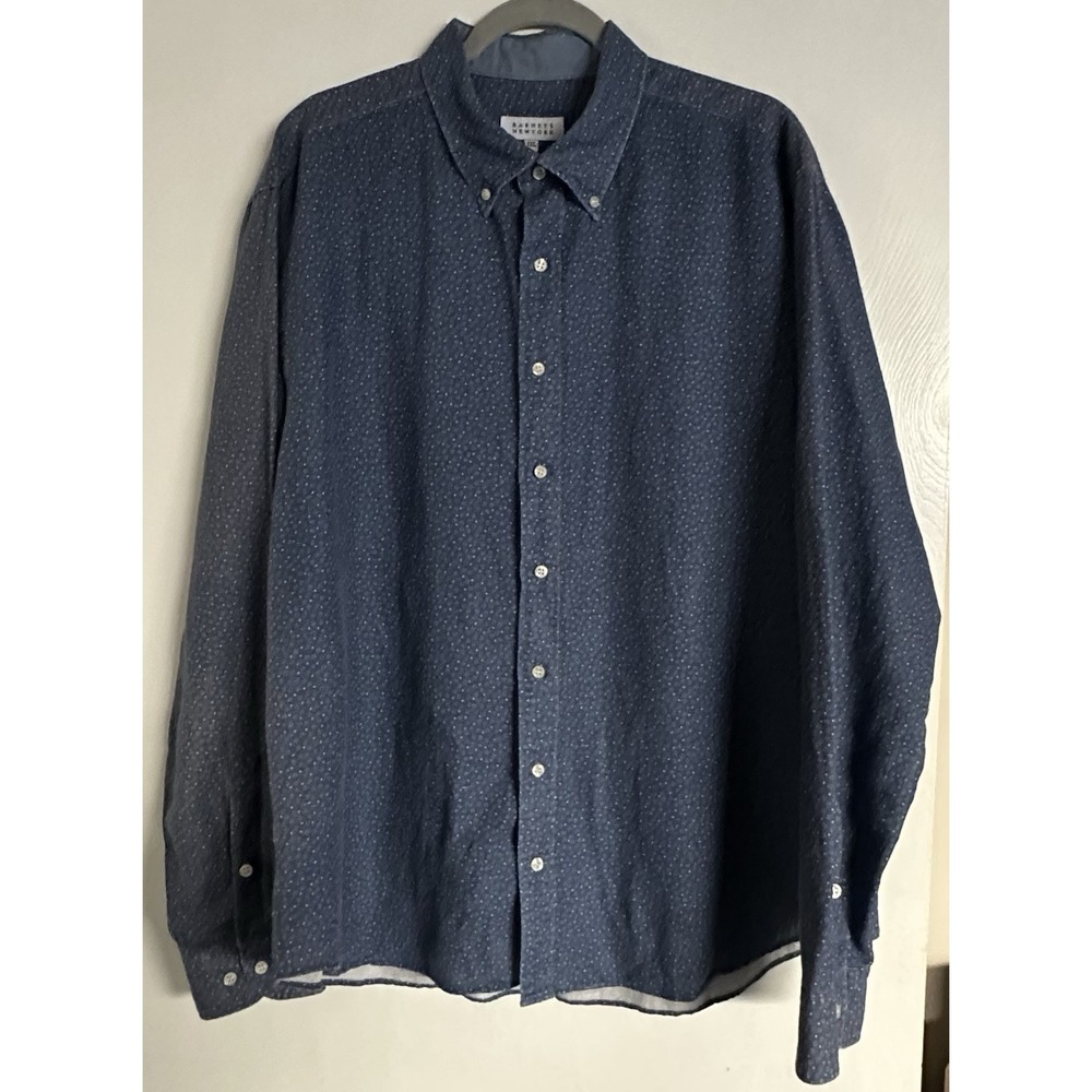 BARNEYS NEW YORK Men's Blue Long Sleeve White Patterned Button Up Shirt XXL